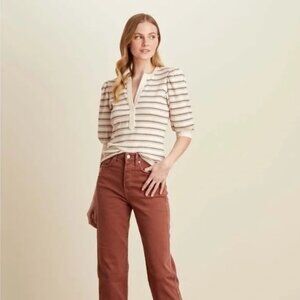 Veronica Beard Amity Striped Puff Sleeve Top - XS